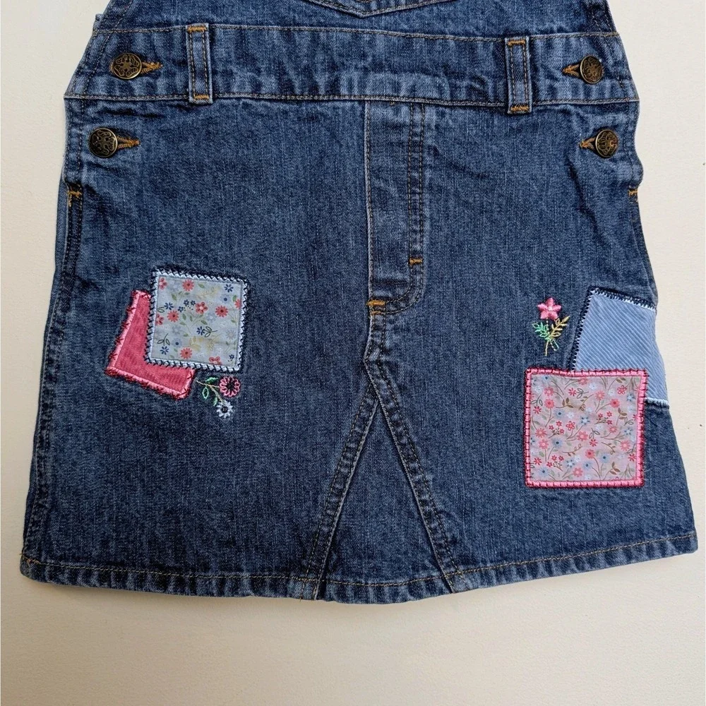 Oshkosh B'gosh Girls Vintage Y2K Denim Patchwork Bib Overalls Jumper Size 2T